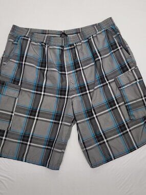Yago Mens Cargo Shorts Pull On 3XL Drawstring Elastic Waist Plaid